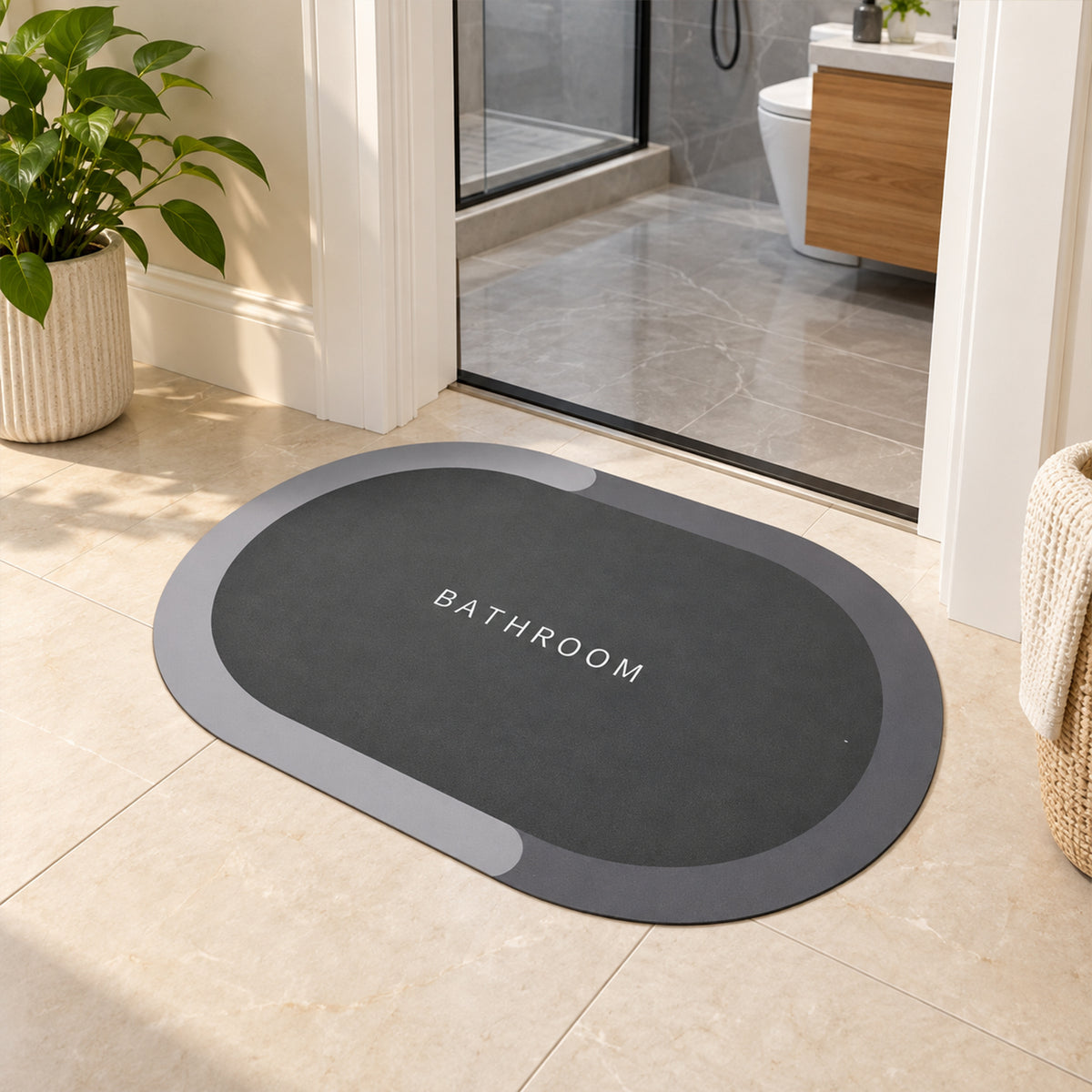 Decorative Bathroom Floor Door Mat with Textured Rubber Backing (1 Pc, 40x59 Cm)