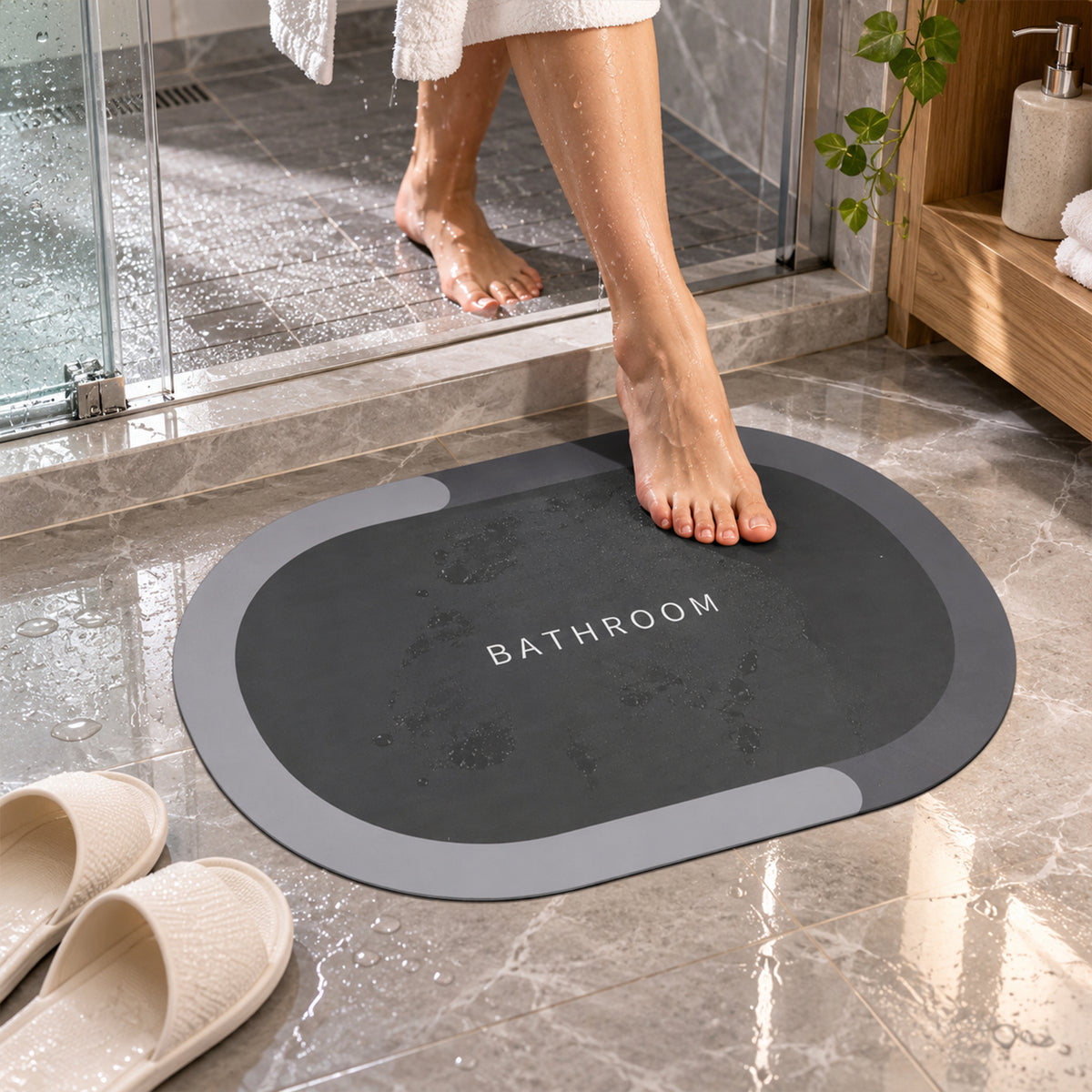 Decorative Bathroom Floor Door Mat with Textured Rubber Backing (1 Pc, 40x59 Cm)