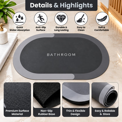 Decorative Bathroom Floor Door Mat with Textured Rubber Backing (1 Pc, 40x59 Cm)
