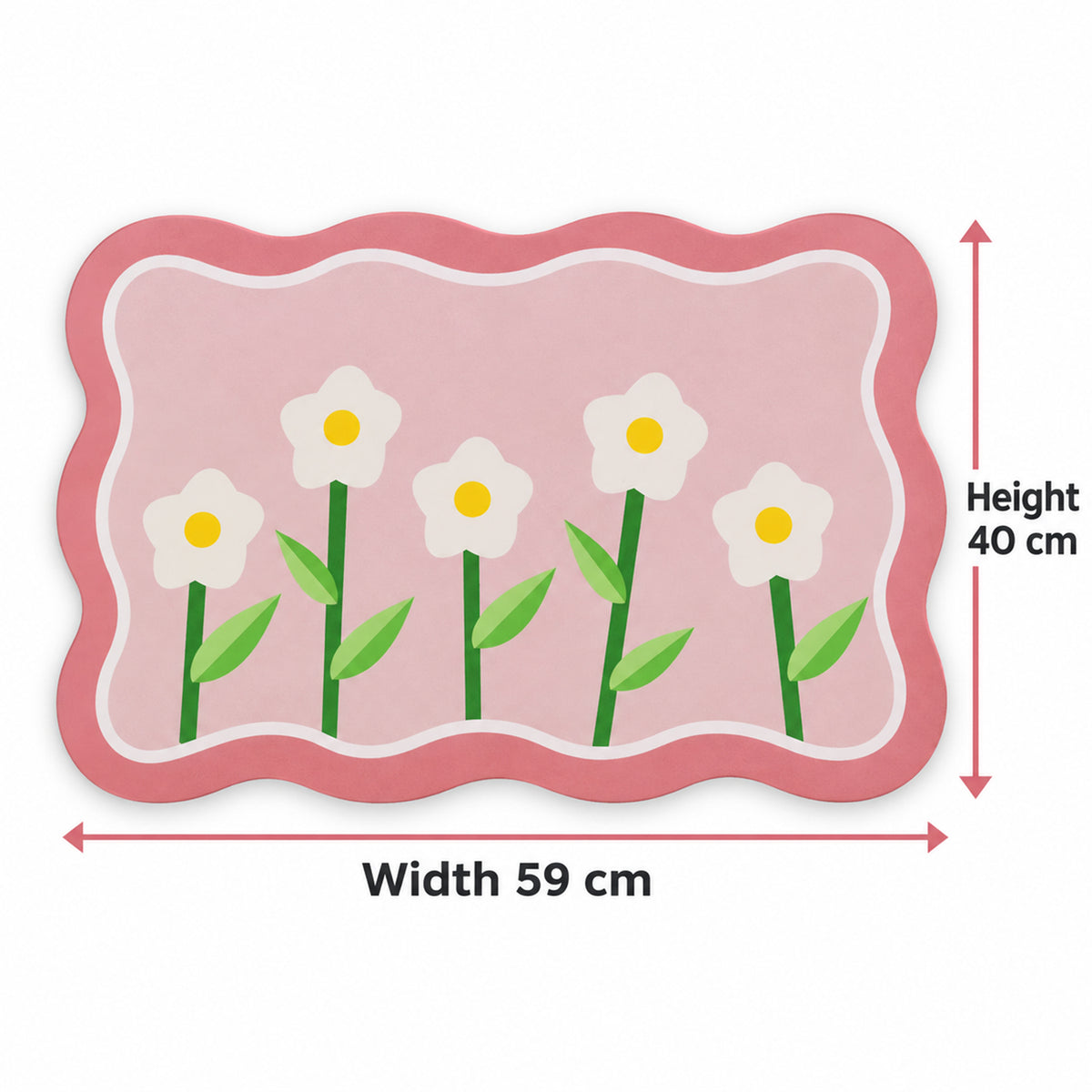 Decorative Floral Bathroom Floor Mat with a Wavy Border Design (1 Pc, 59x40 Cm)