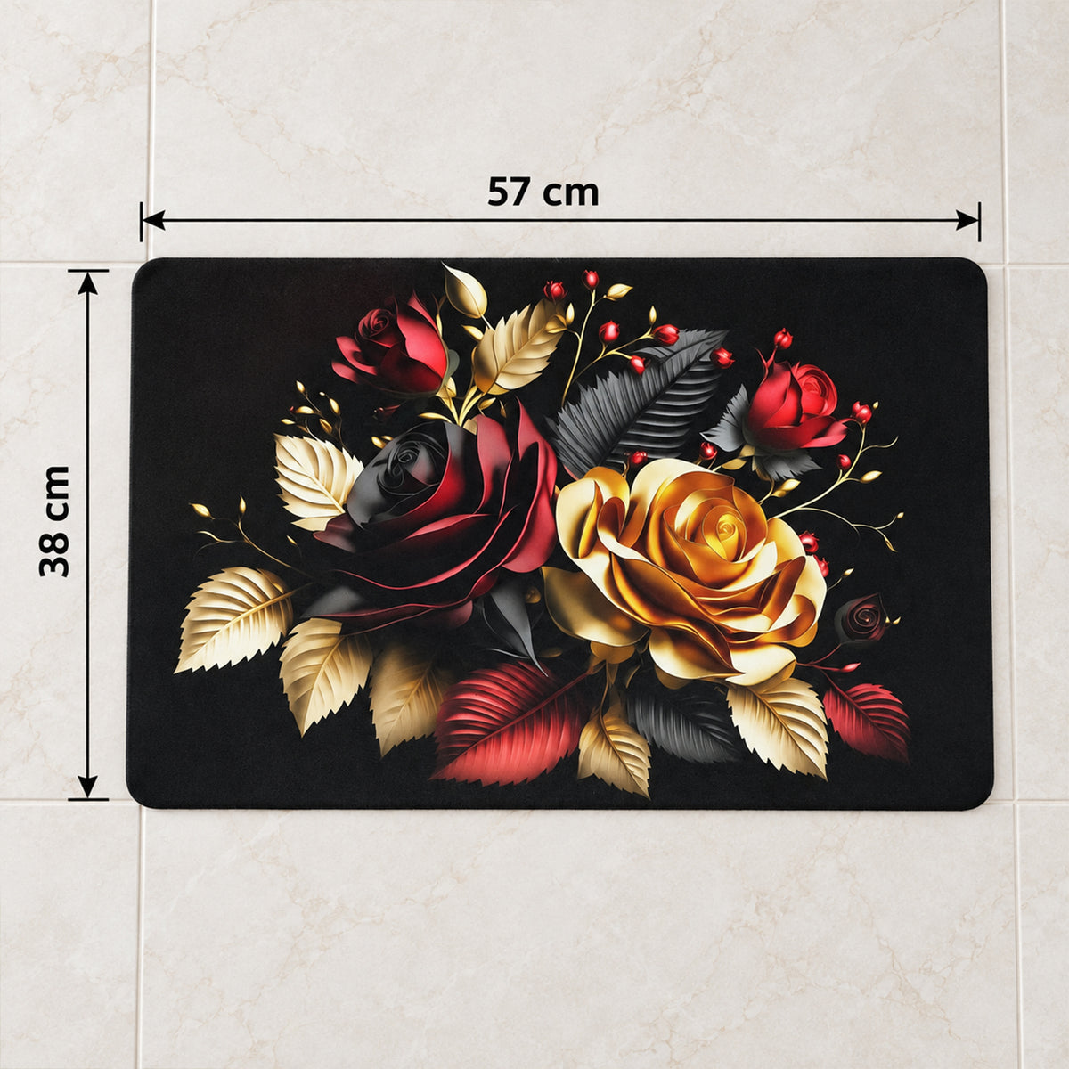 Decorative Floral Rose Print Bathroom Floor Mat for Indoor Use (1 Pc, 58x38 Cm)