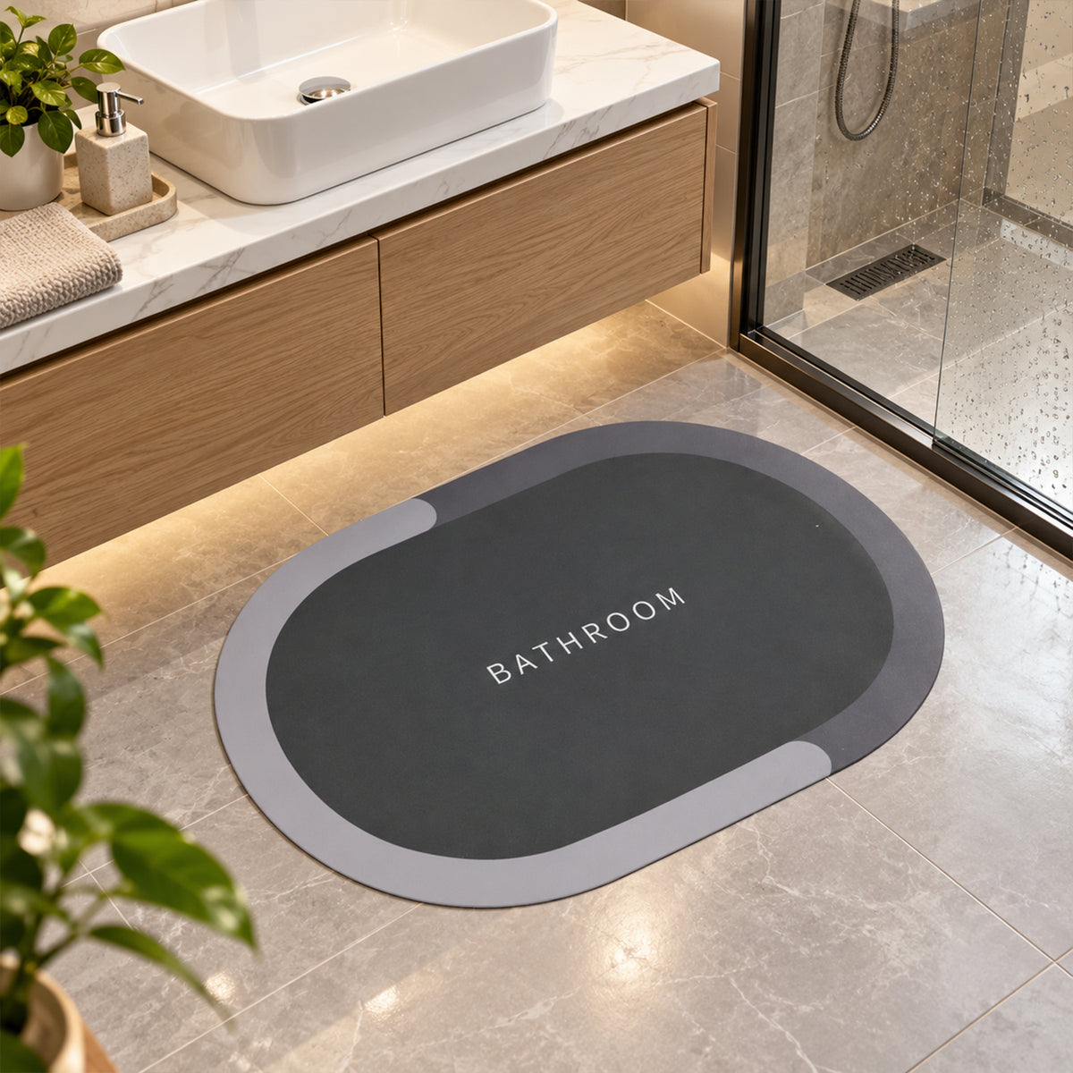 Decorative Bathroom Floor Door Mat with Textured Rubber Backing (1 Pc, 40x59 Cm)