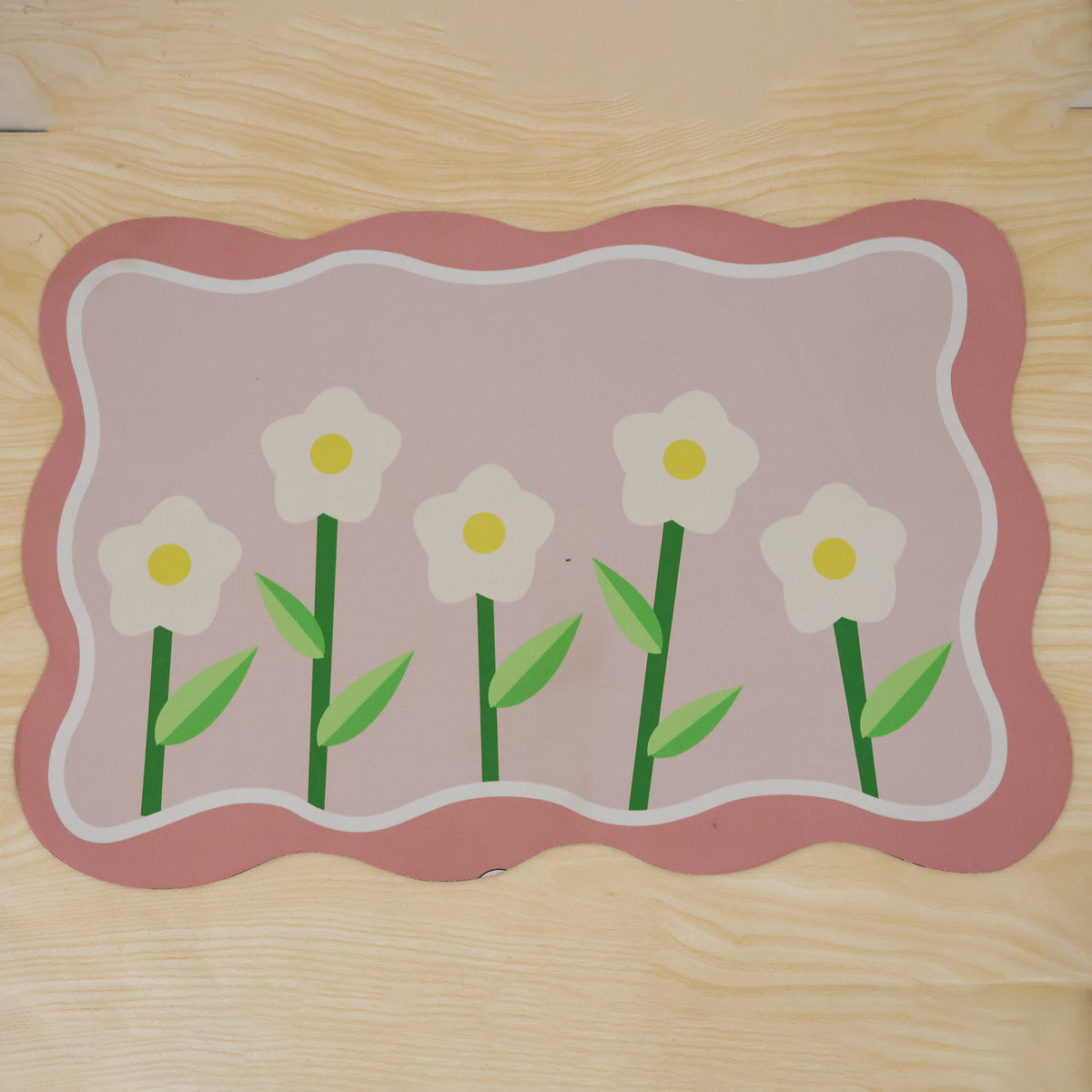 Decorative Floral Bathroom Floor Mat with a Wavy Border Design (1 Pc, 59x40 Cm)