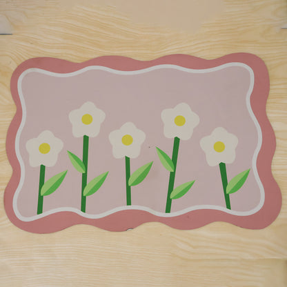 Decorative Floral Bathroom Floor Mat with a Wavy Border Design (1 Pc, 59x40 Cm)
