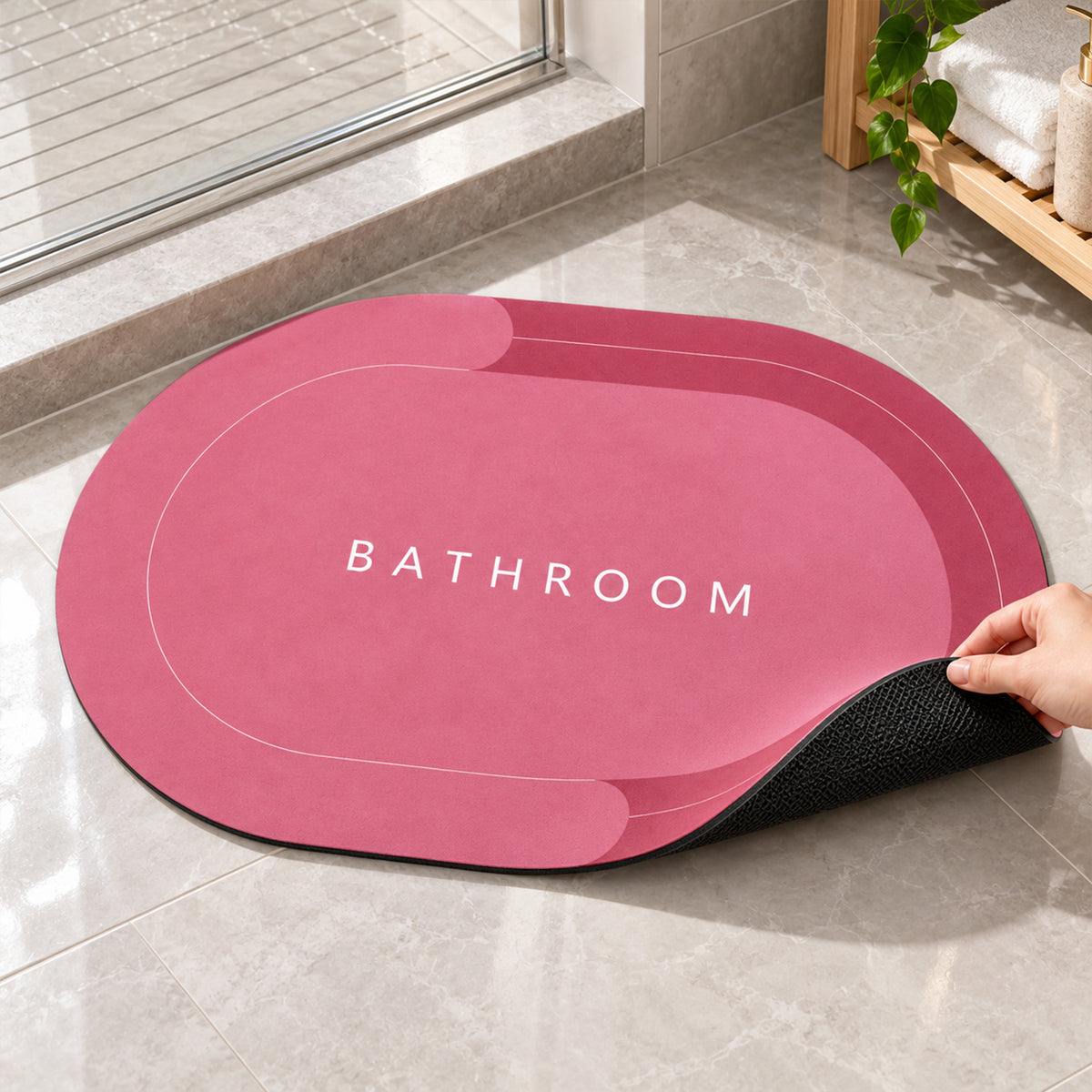 Two-Tone Oval Bathroom Rug, Water Absorbing Anti-Skid Mat (1 Pc, 58.5x39 Cm)