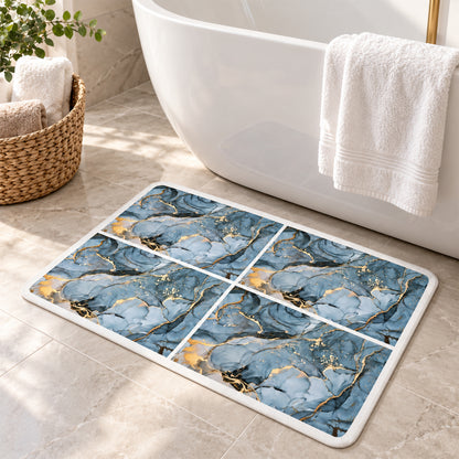 Absorbent Bathroom Mat, Blue Marble Print Quick Dry Mat (1 Pc, 59.5x39.5 Cm)