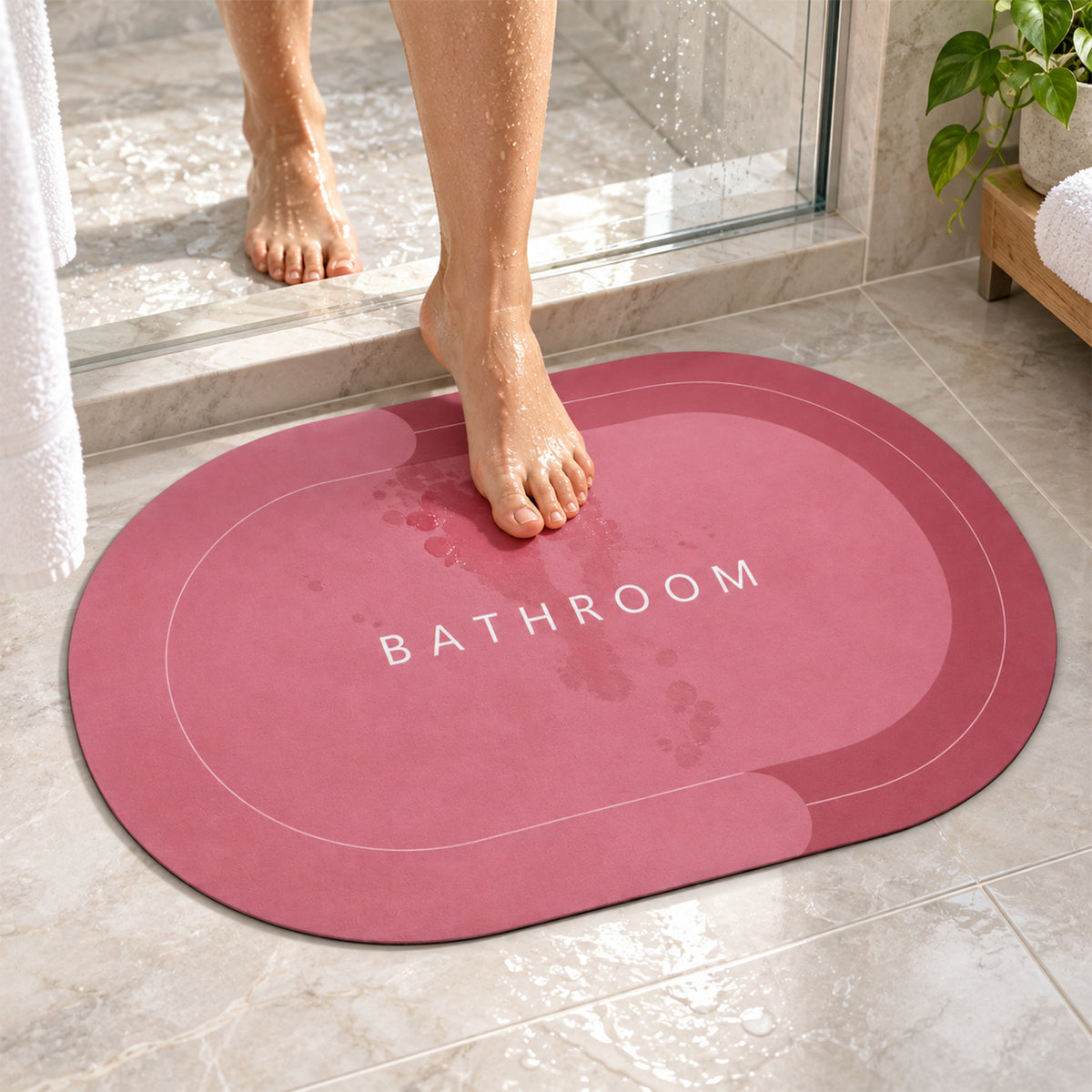 Two-Tone Oval Bathroom Rug, Water Absorbing Anti-Skid Mat (1 Pc, 58.5x39 Cm)