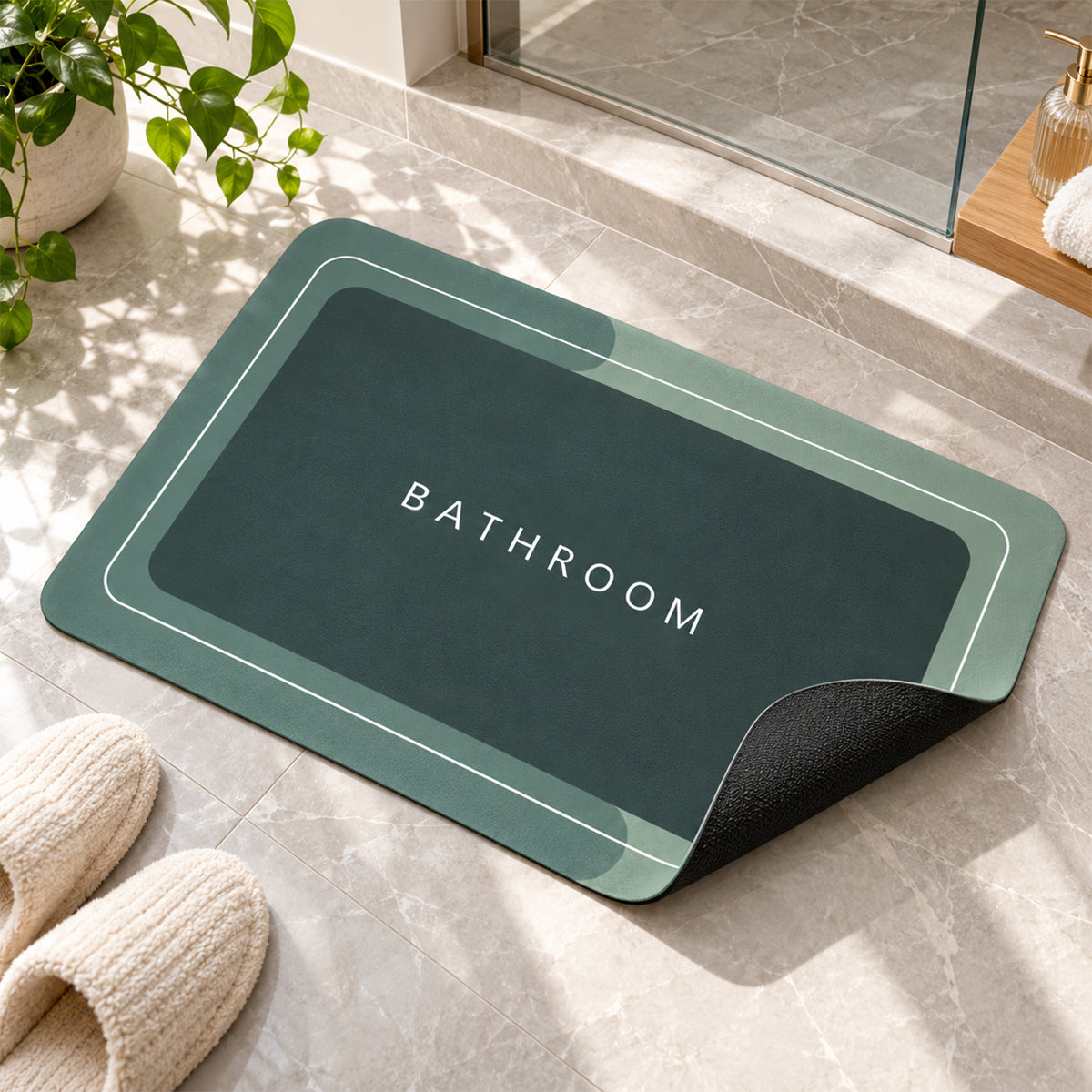 Super Absorbent Bathroom Mat 57x37 Cm, Quick Dry Non-Slip Bath Mat, Green (1 Pc)