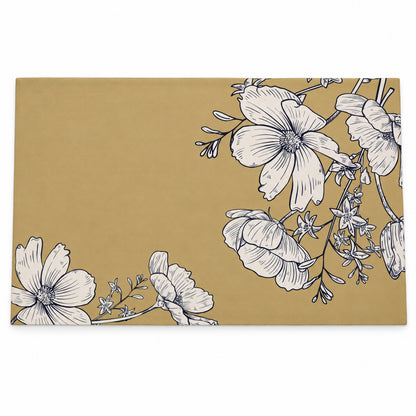 Absorbent Bathroom Mat, Mustard Floral Print Quick Dry Mat (1 Pc, 79.8x39.5 Cm)