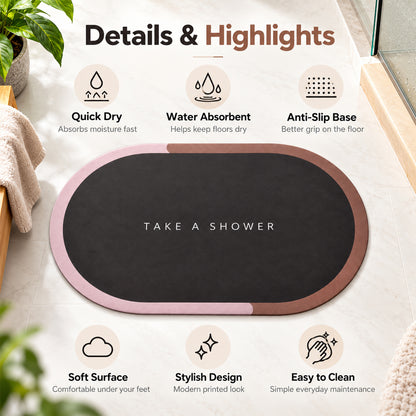Take A Shower Oval Bath Mat, Anti-Skid Water Soaking Floor Mat (1 Pc, 56x37 Cm)