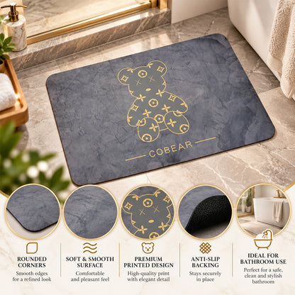 Absorbent Bathroom Mat, Grey Golden Bear Print Quick Dry Mat (1 Pc, 60x40 Cm)