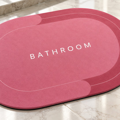 Two-Tone Oval Bathroom Rug, Water Absorbing Anti-Skid Mat (1 Pc, 58.5x39 Cm)