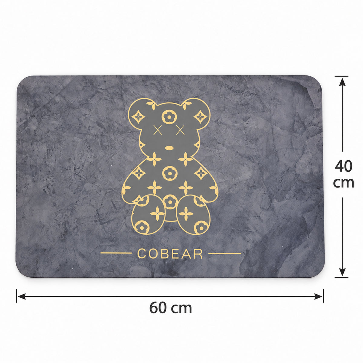 Absorbent Bathroom Mat, Grey Golden Bear Print Quick Dry Mat (1 Pc, 60x40 Cm)