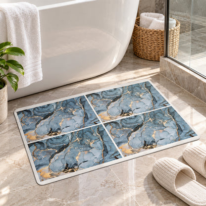 Absorbent Bathroom Mat, Blue Marble Print Quick Dry Mat (1 Pc, 59.5x39.5 Cm)