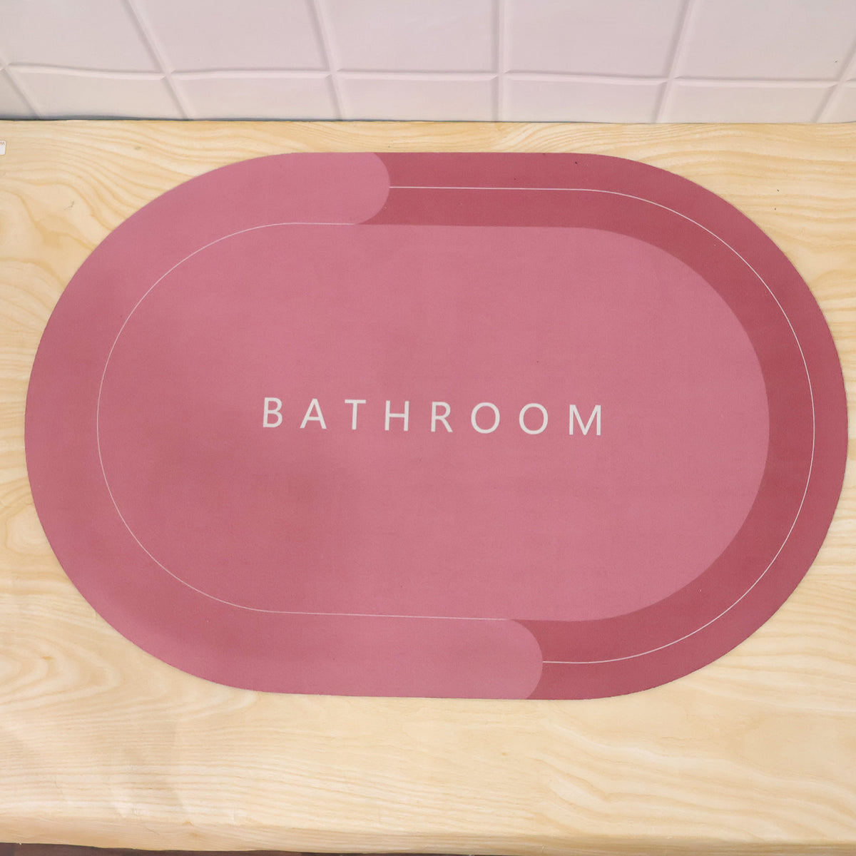 Two-Tone Oval Bathroom Rug, Water Absorbing Anti-Skid Mat (1 Pc, 58.5x39 Cm)