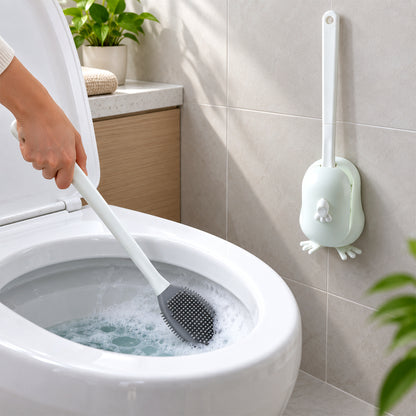Toilet Cleaning Brush Set with Silicone Bristles and Wall Mounted Storage Holder