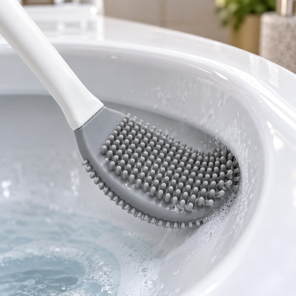 Toilet Cleaning Brush Set with Silicone Bristles and Wall Mounted Storage Holder