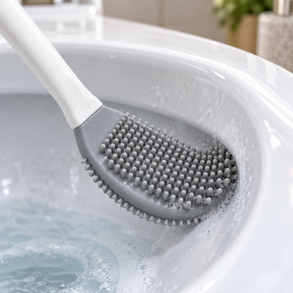 Toilet Cleaning Brush Set with Silicone Bristles and Wall Mounted Storage Holder