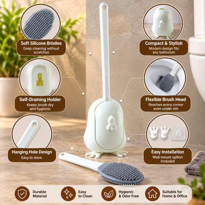 Toilet Cleaning Brush Set with Silicone Bristles and Wall Mounted Storage Holder