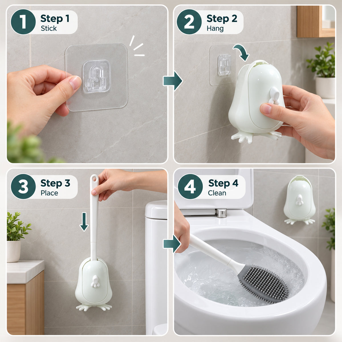 Toilet Cleaning Brush Set with Silicone Bristles and Wall Mounted Storage Holder