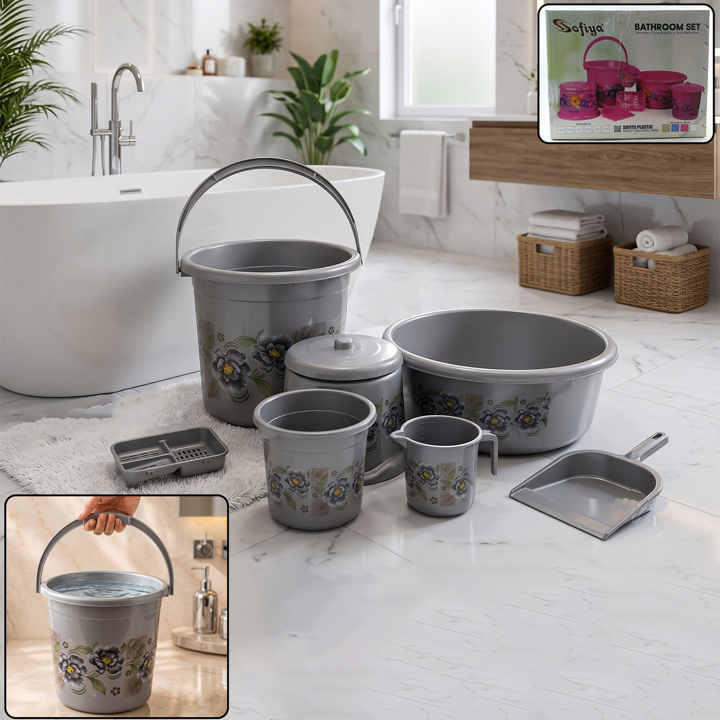 7-Piece Bathroom Set – Durable Plastic Organiser | VelvetBubbles