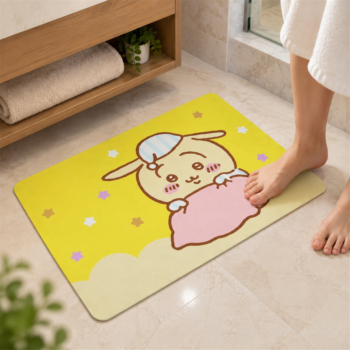 Absorbent Bathroom Mat, Cute Cartoon Bunny Print Quick Dry Mat (1 Pc, 60x40 Cm)