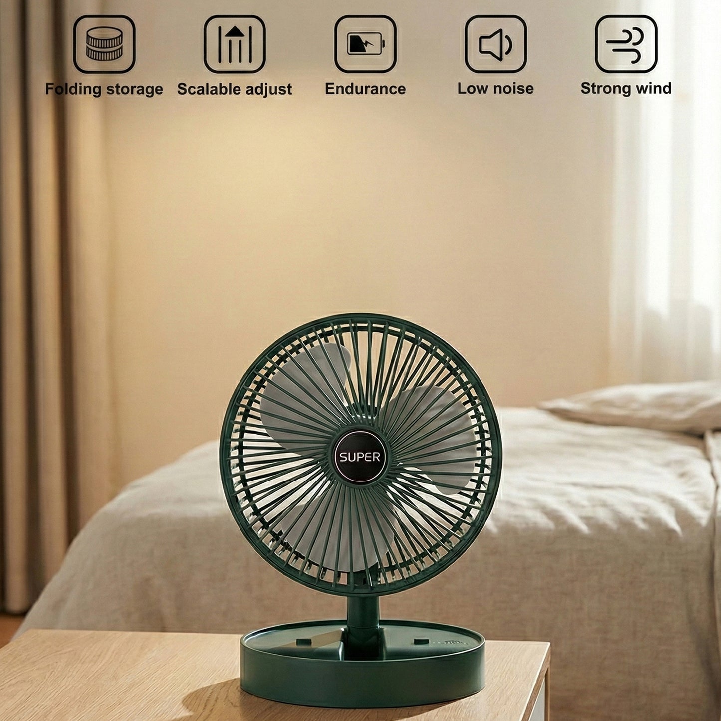 Rechargeable Desktop Table Fan Mobile Phone Holder (1 Pc)