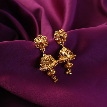 Royal Ethnic Gold Jhumka Earrings with Intricate Detailing