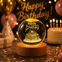 Happy Birthday 3D Crystal Ball LED Night Lamp with Wooden Base