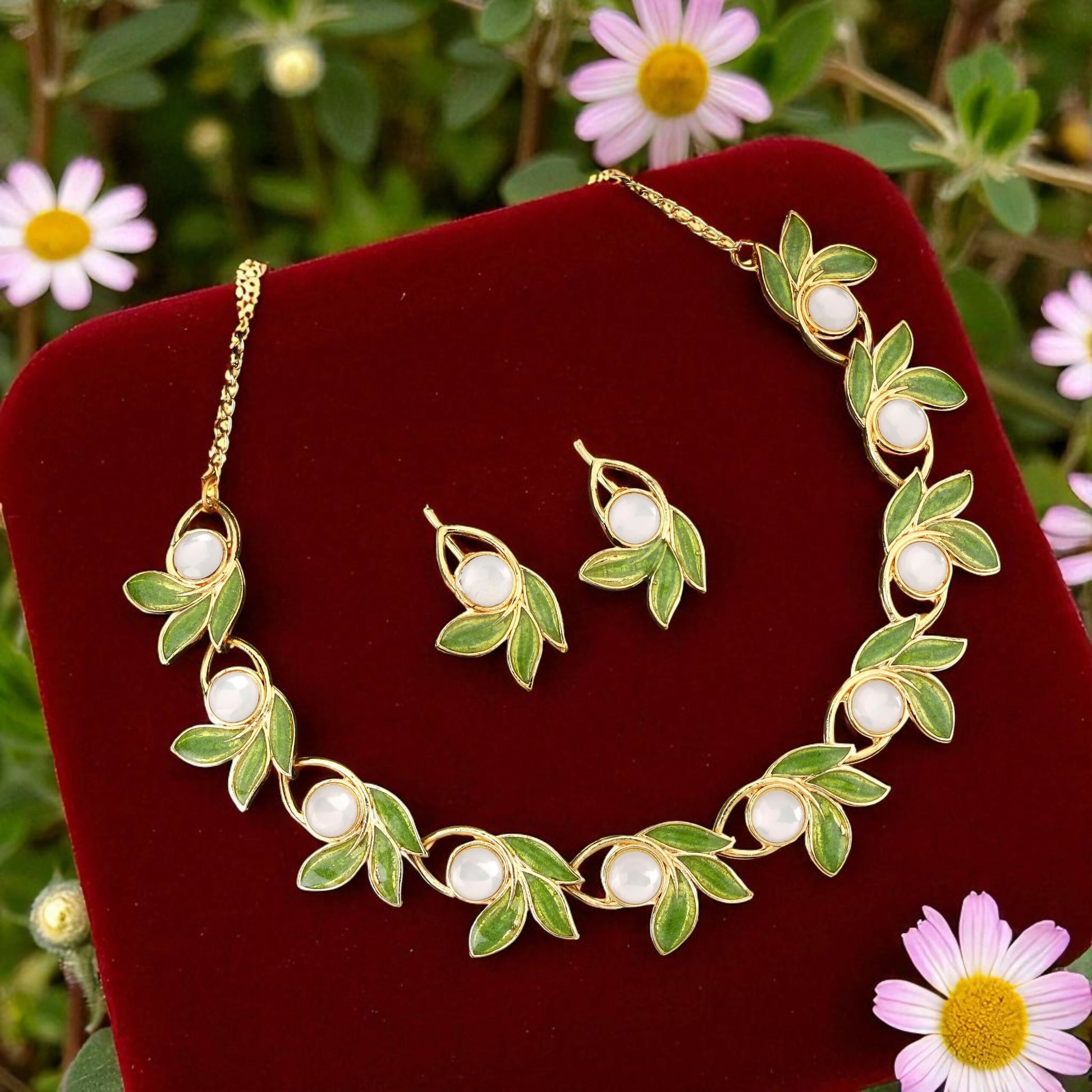 Gold-Toned American Diamond Floral Drop Set