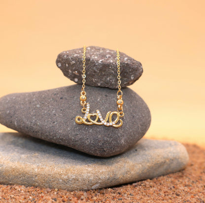 Love Gold Plated AD Pendant Necklace For women and girls