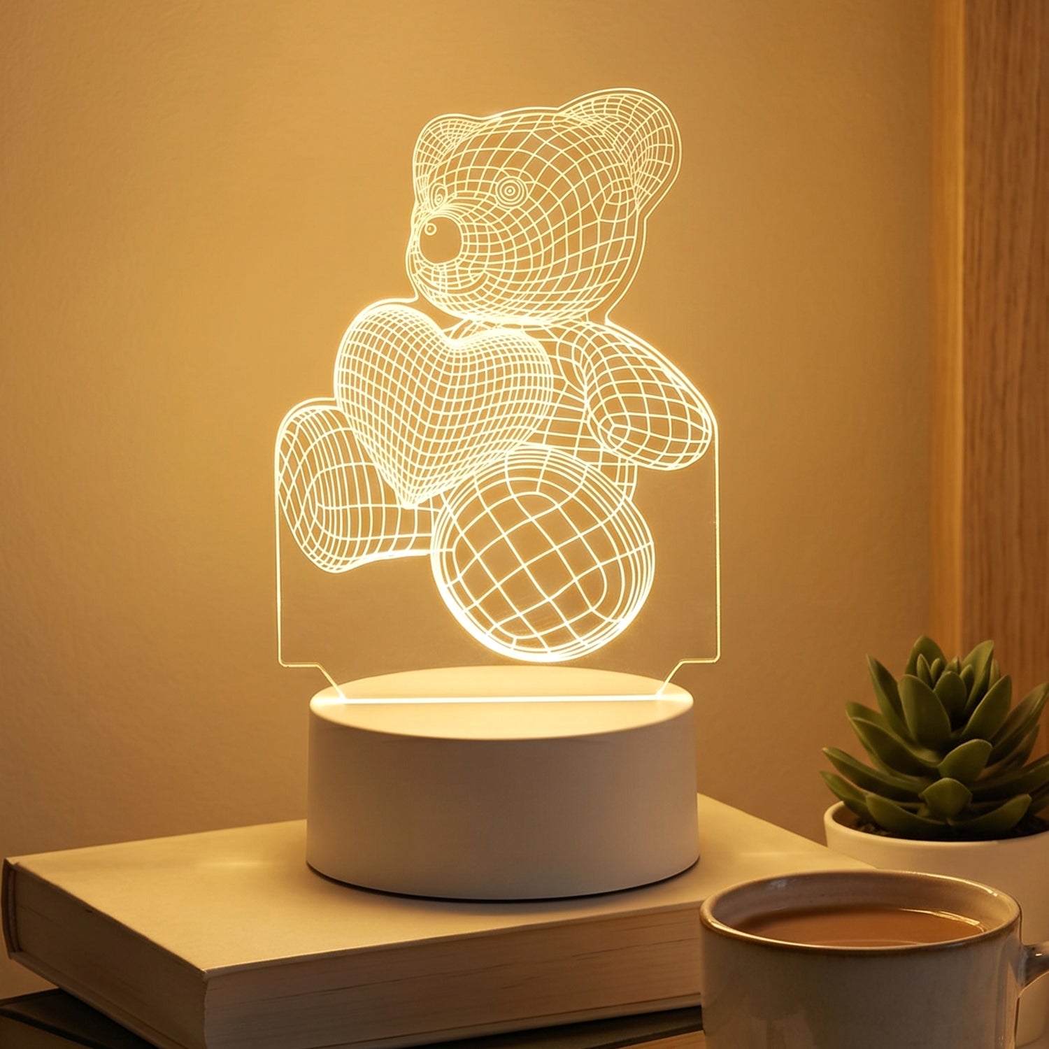 Close-up of teddy bear 3D LED lamp