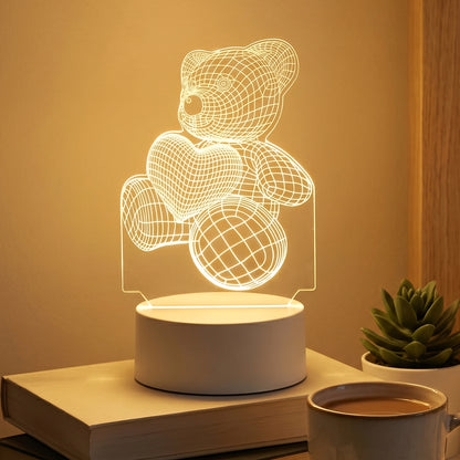 Close-up of teddy bear 3D LED lamp