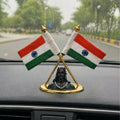 Indian Flag Car Dashboard Decor – Dual Flags & Shiva Idol for Devotion