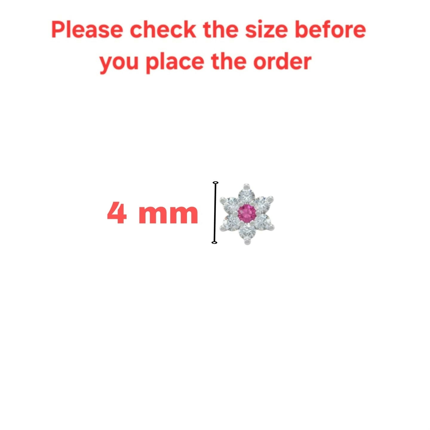 Silver Plated Ruby Flower Flat Back AD Nosepin Stud Combo Pack of 3