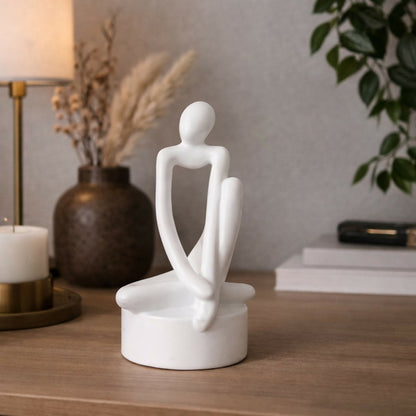 Abstract Sitting Man poly-resin Sculpture Modern White Home Decor Showpiece