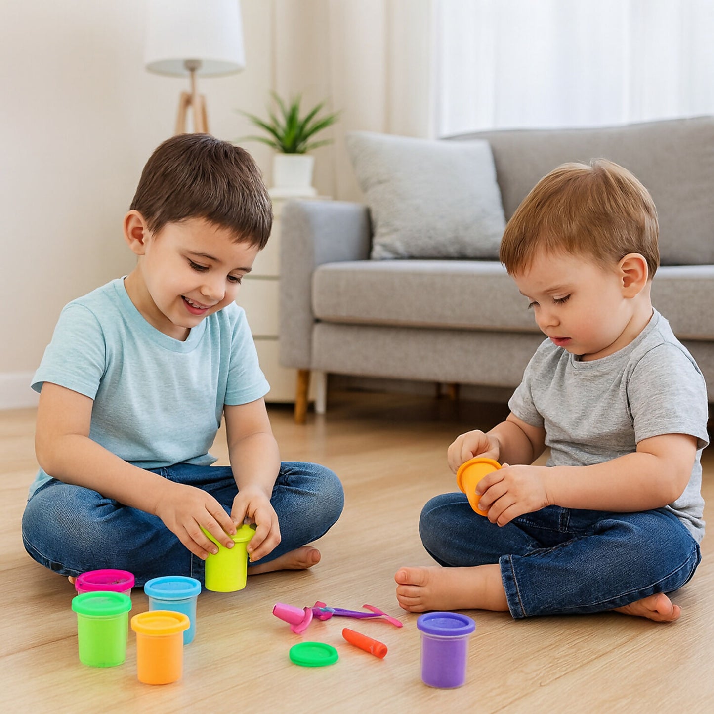 Khyati Frisky Dough Play Set – 6 Vibrant Colors Non-Sticky, Stain-Free Modelling Clay with Shape Moulds & Tools for Kids (3+ Years)