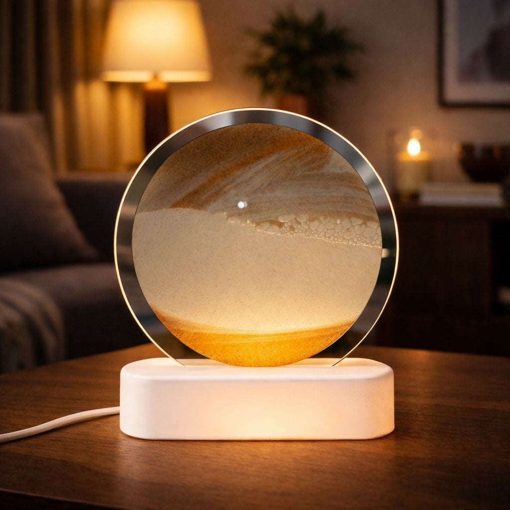 LED Round Static Orange Sand Art Lamp | Ambient Decorative Night Light Home Décor