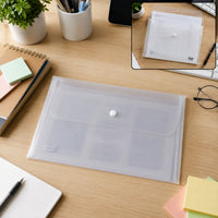 Clear Transparent A4 File Envelope Folder with Snap Button Closure, Frosted White