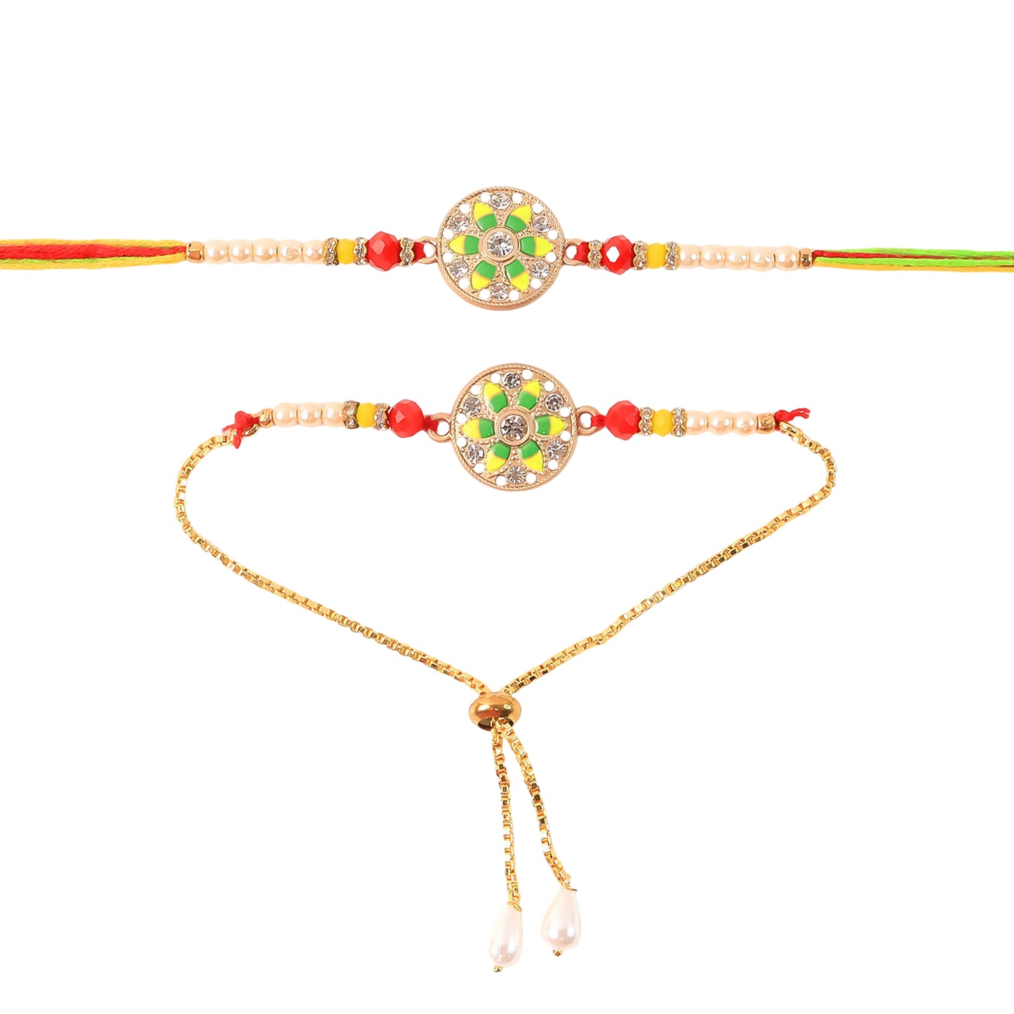Beautiful Rakhi with mixed beads and pearl highlights, ideal for Raksha Bandhan
