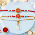Stylish Flower Meenakari Crystal Stone Beads Bhai Bhabhi Rakhi Lumba Set