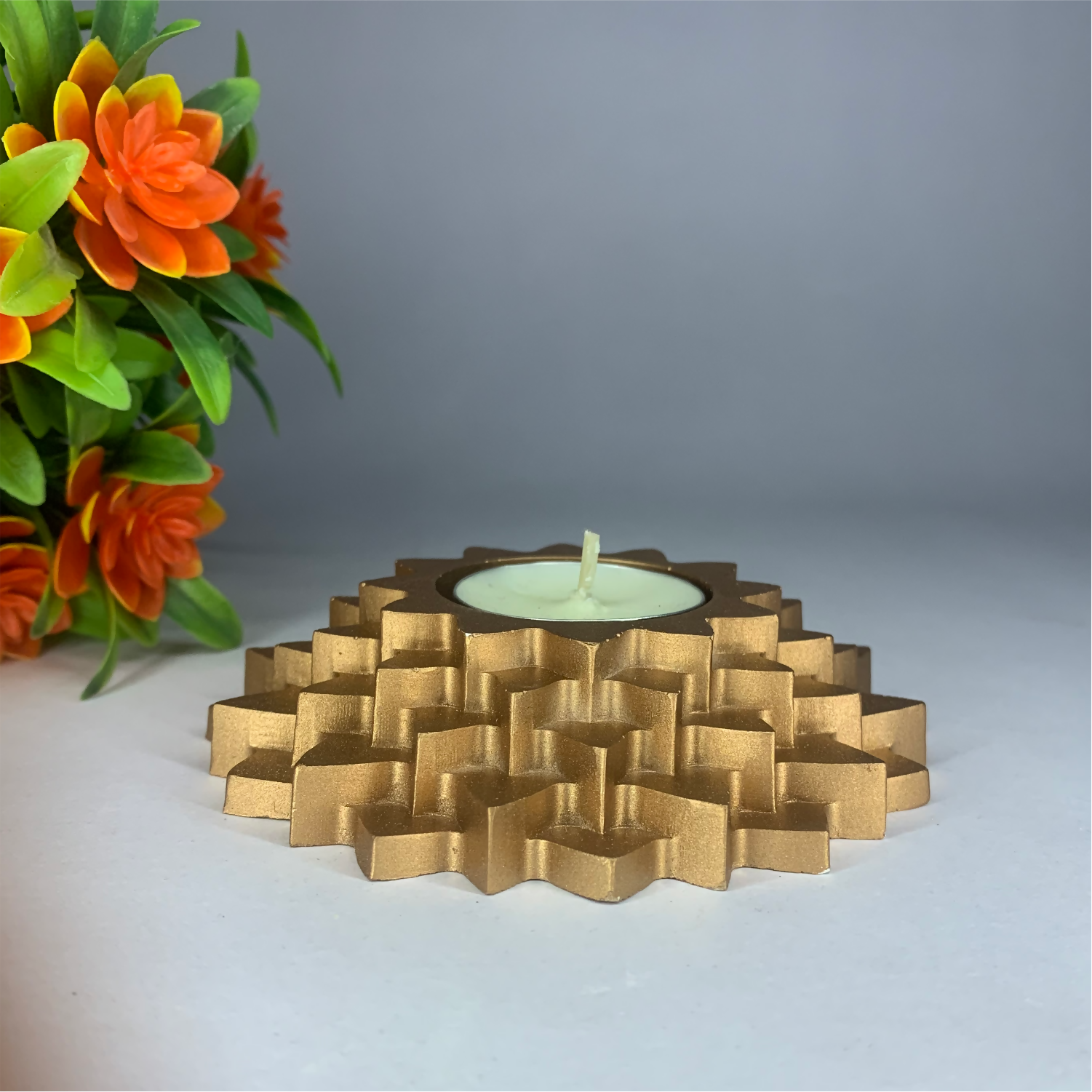 Flower 5-Layer Diya gold tealight candle Elegant Home Decor Handmade