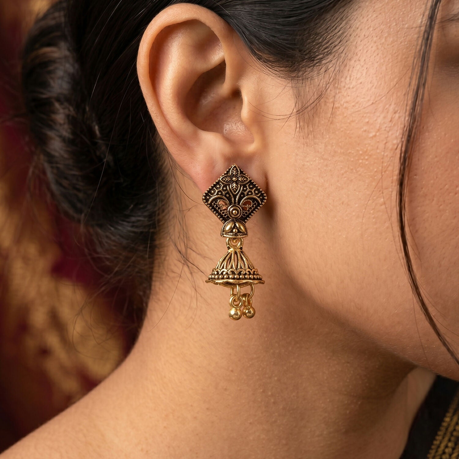 12 Pair Oxidised Leaf Pattern Jhumka Earrings Set for Women
