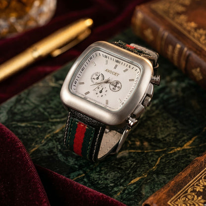 Side view of men's square dial analog wrist watch