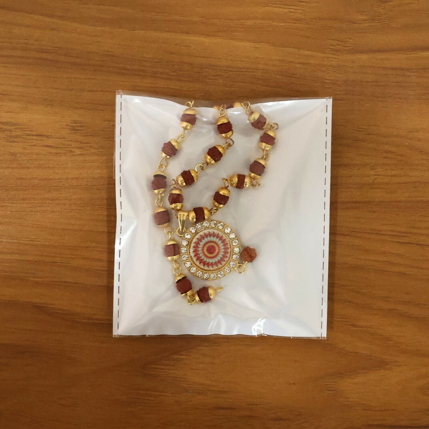 Rudraksha necklace and bracelet gift set presentation