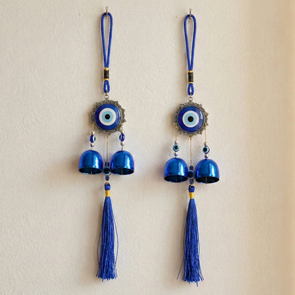 Hanging wind chime with evil eye charm