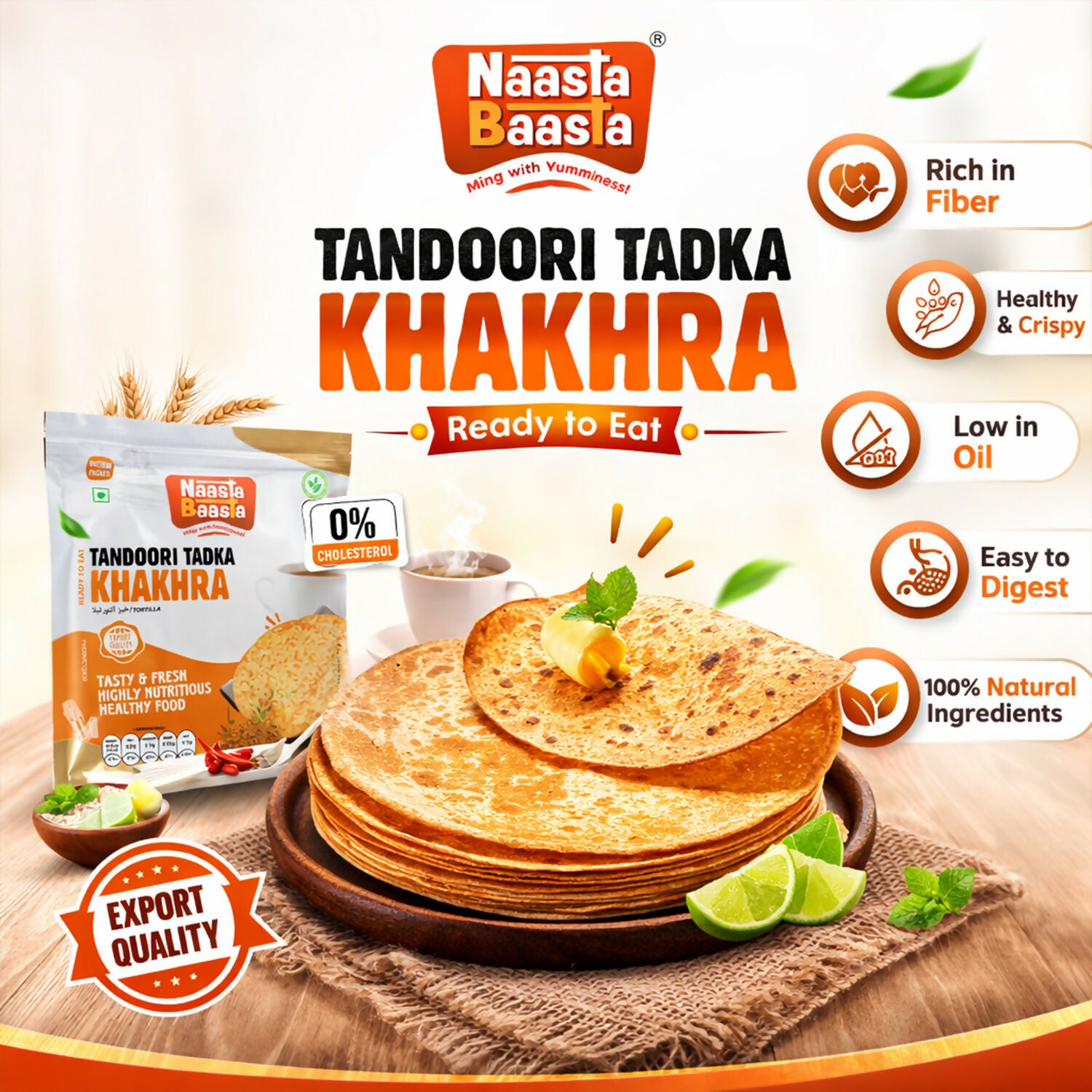 Naasta Baasta Tandoori Tadka Khakhra - Crispy Ready to Eat Snack (200 Gm)