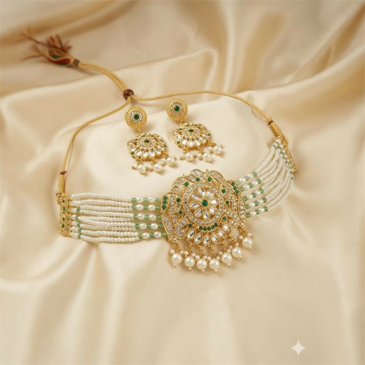 Premium Kundan Pearl Bridal Jewellery Set with Earrings