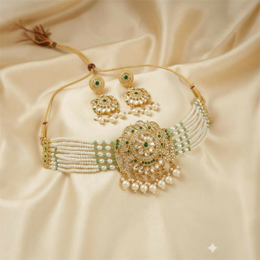 Premium Kundan Pearl Bridal Jewellery Set with Earrings