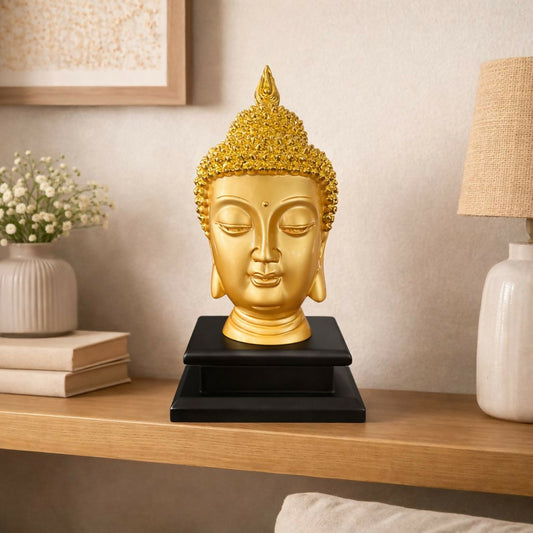 Golden Buddha Head Statue Decorative Meditation Home Decor Idol